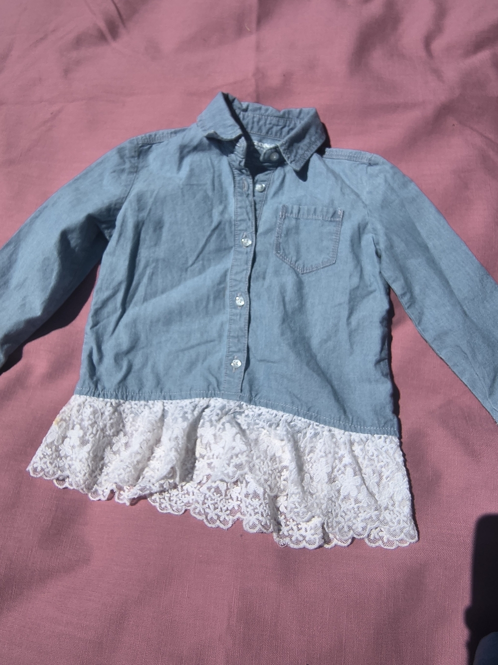 18 month blue denim button up with white lace bottom